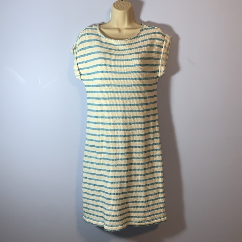Lou & Grey Blue and White Striped terry loop knit Short Sleeve shirt dress small